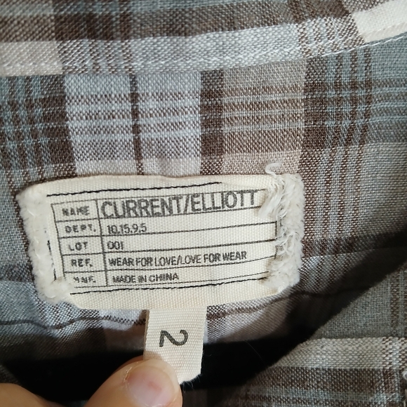 Current/Elliott Plaid Long Sleeve Size 2 Boho Western Casual Lightweight - Picture 3 of 6